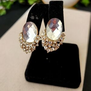 Elegant Gold and Crystal Clip on Earrings